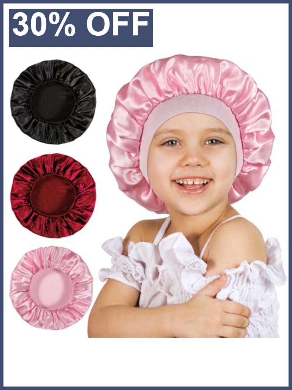Kids Satin Silk Hair Bonnet for Sleeping 3 Pcs Wide Elastic Band